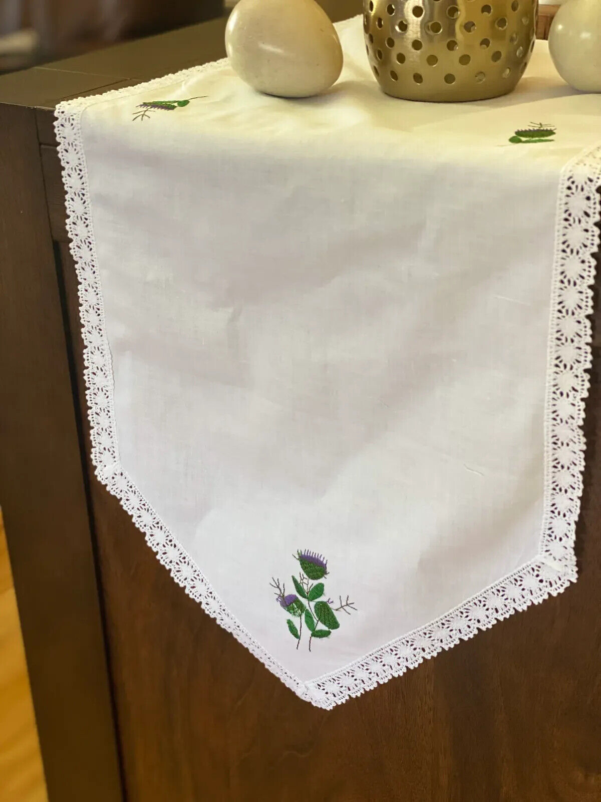 Embroidered Lace Thistle Table Runner