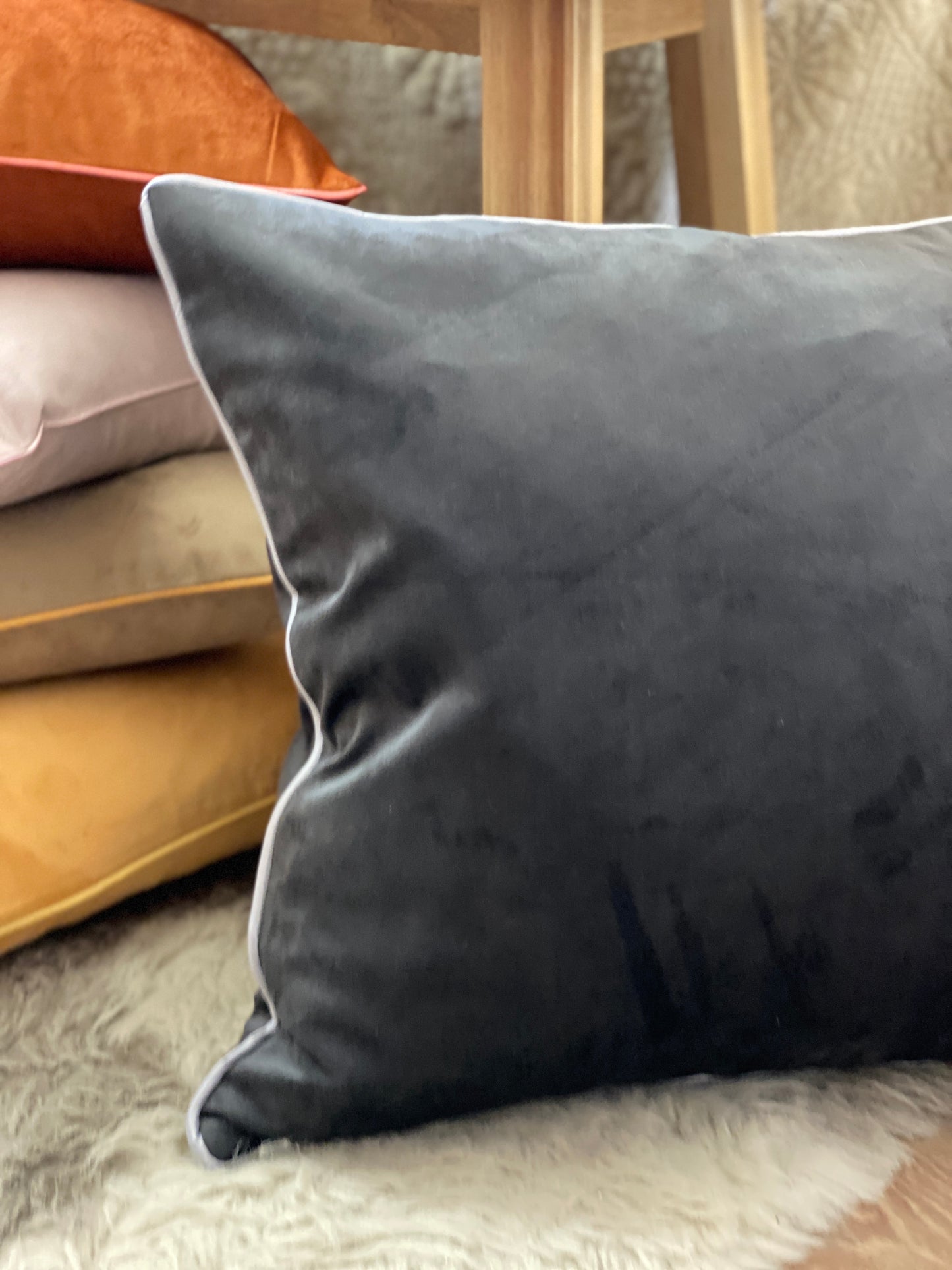 Mayfair Velvet Cushion - Charcoal Grey