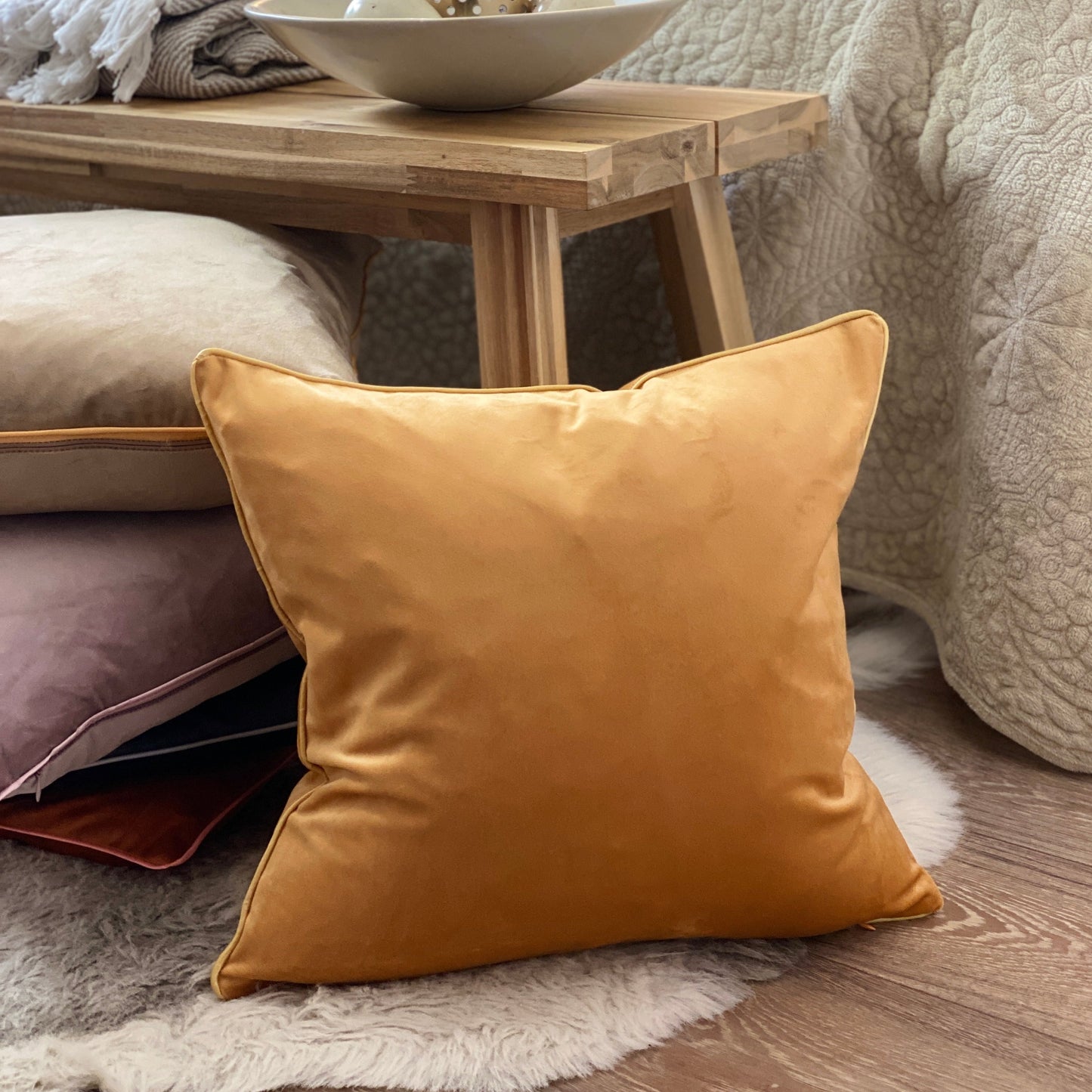 Mayfair Velvet Cushion - Mustard Yellow
