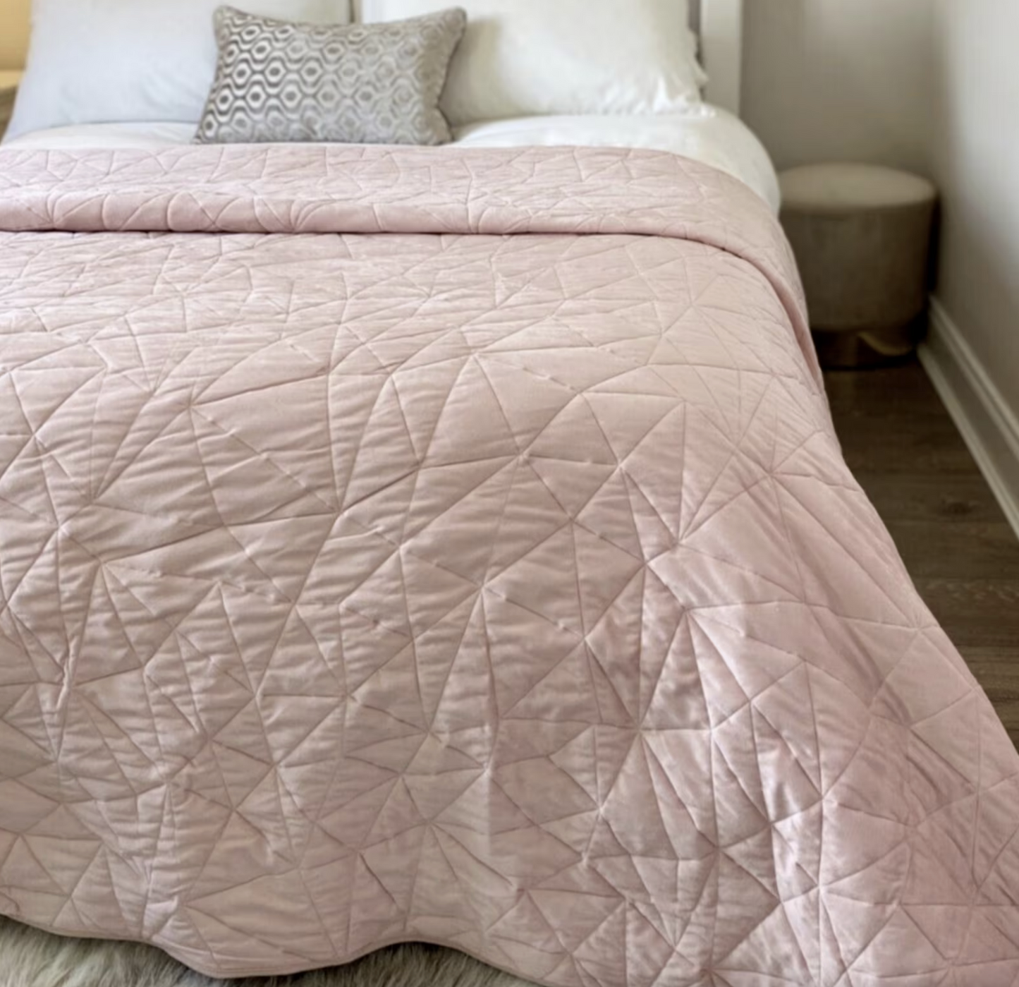Vermont Velvet Bedspread - Blush Pink