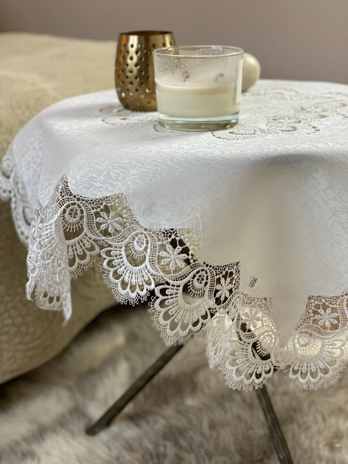 Macrame Lace While Tablecloth