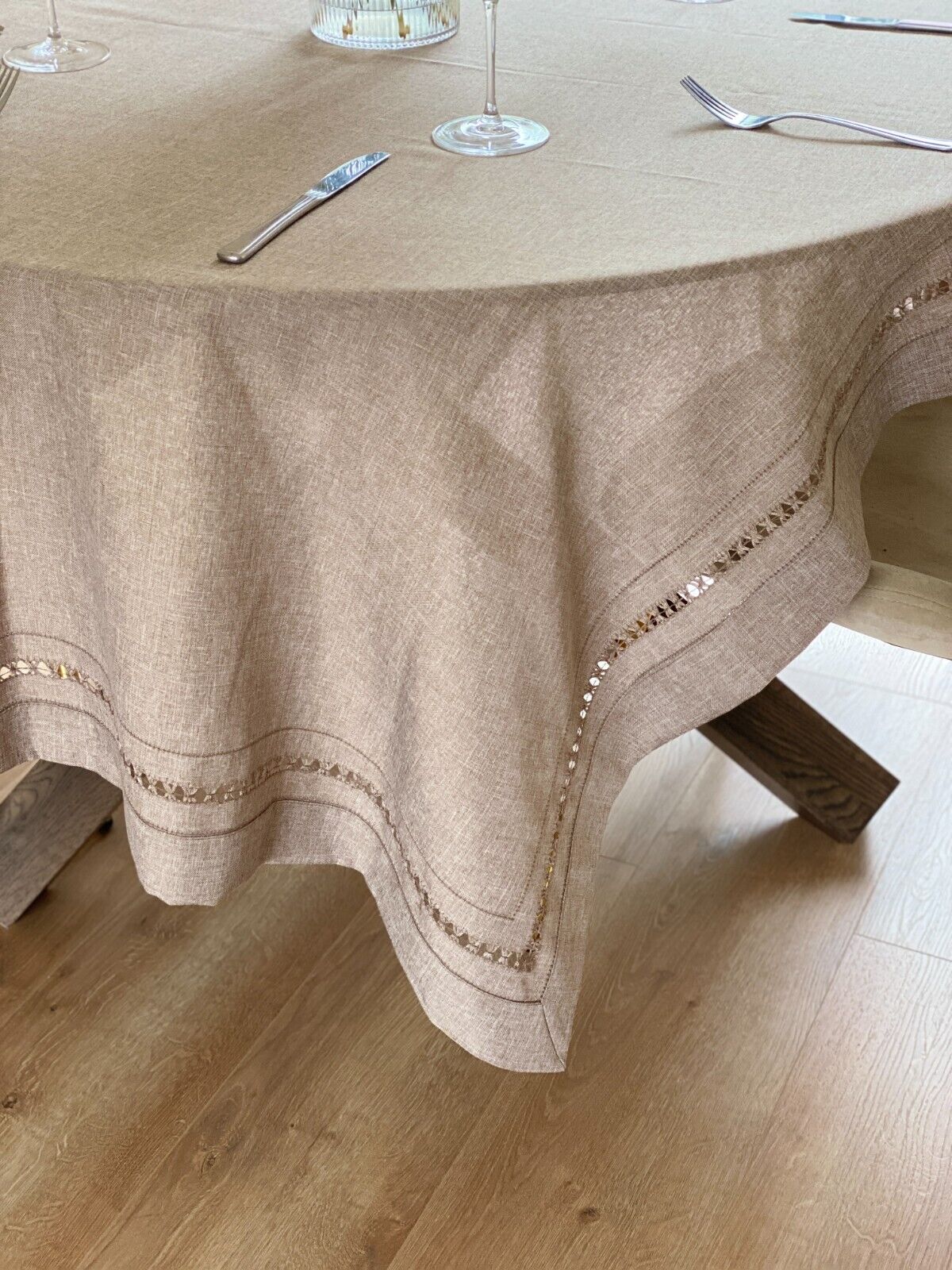 Cutwork Taupe Tablecloth - Large